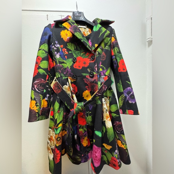 Alice + Olivia Leila Botanical Fit-and-Flare Coat Medium Butterflies Flowers - Picture 8 of 15